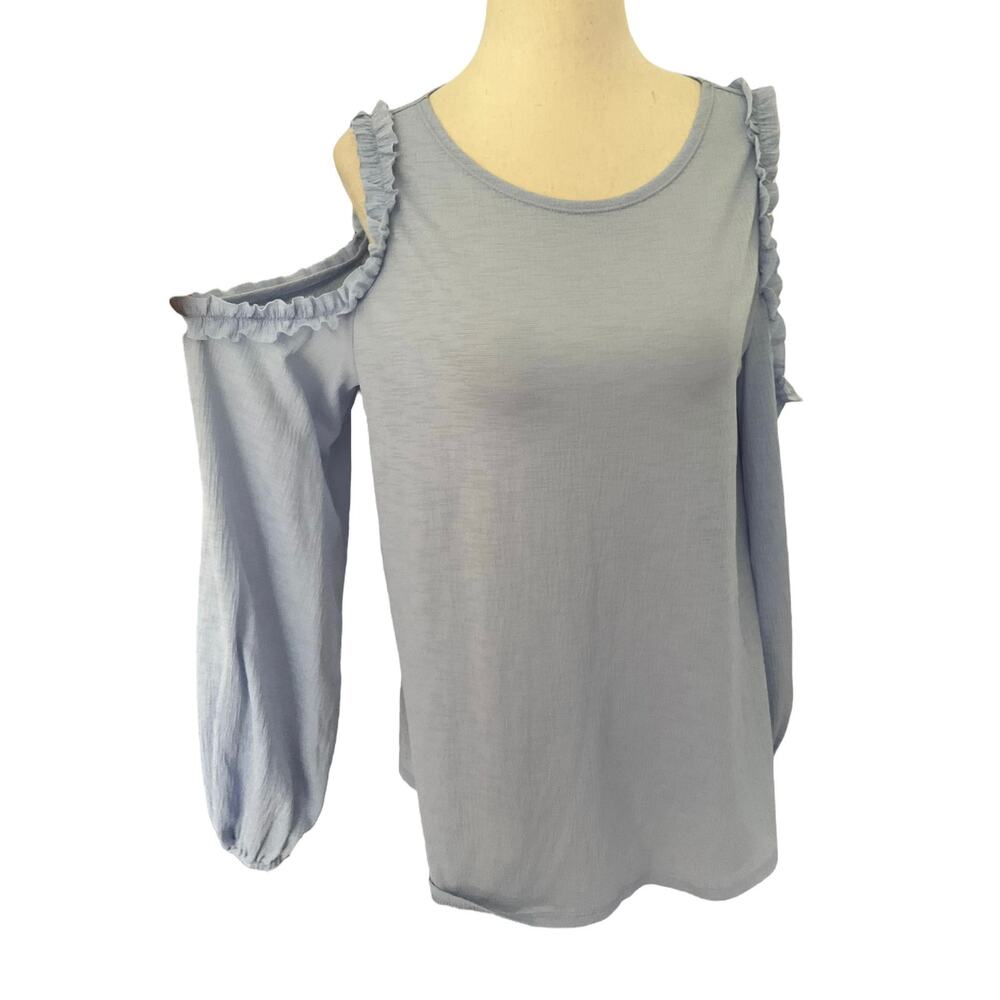 LC Lauren Conrad Blue Cold Shoulder Ruffles Trim Top Women's Size Medium | 5-4